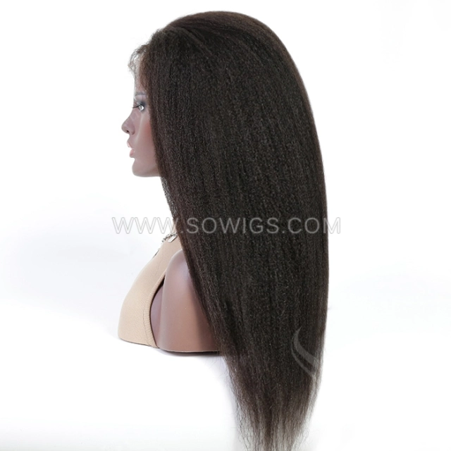 Kinky Straight 13*4 Lace Front Wigs 130% Density Lace Wigs Virgin Human Hair Natural Color Natural Hairline