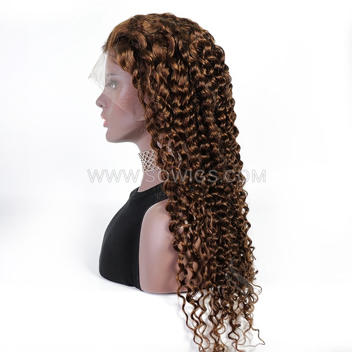#4 Color Deep Curly 13*4 Lace Front Wigs 130% Density Lace Wigs Virgin Human Hair Natural Hairline