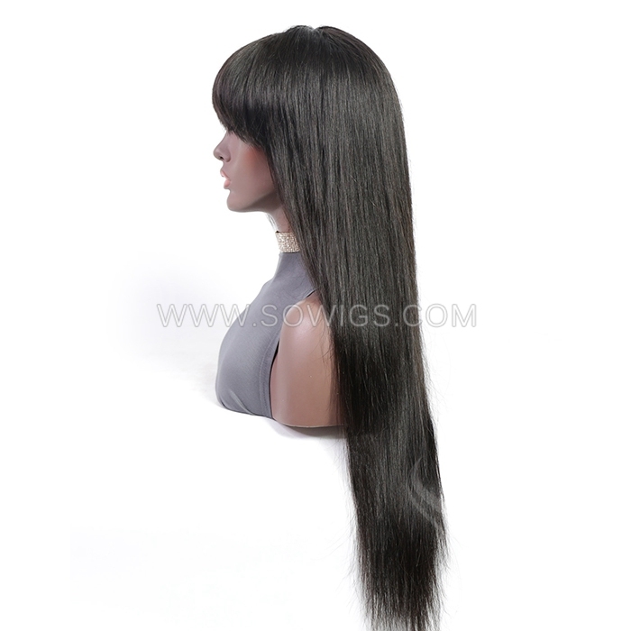 Bang Full Machine Made Wigs 130% 300% Density Virgin Human Hair Natural Color