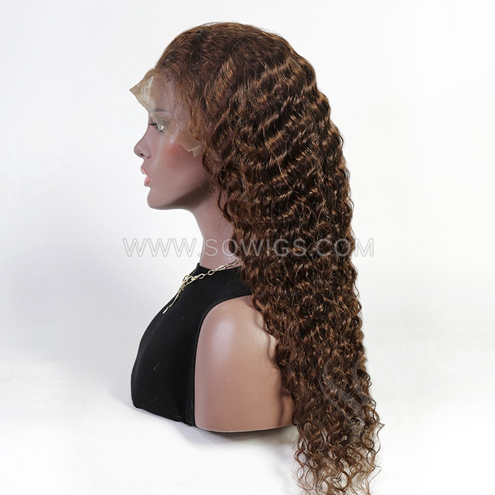 #4 Color Deep Wave 13*4 Lace Front Wigs 130% Density Lace Wigs Virgin Human Hair Natural Hairline