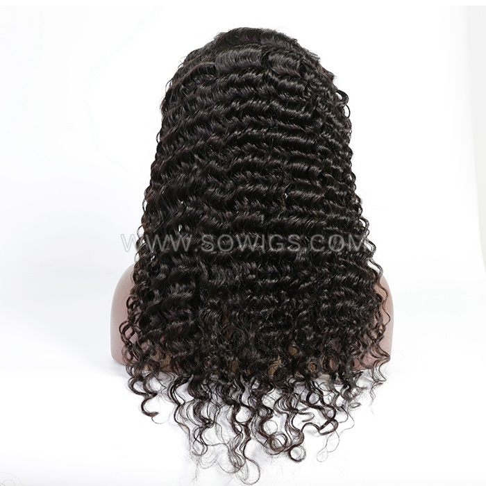 Deep Wave 13*4 Lace Front Wigs 130% Density Lace Wigs Virgin Human Hair Natural Color Natural Hairline