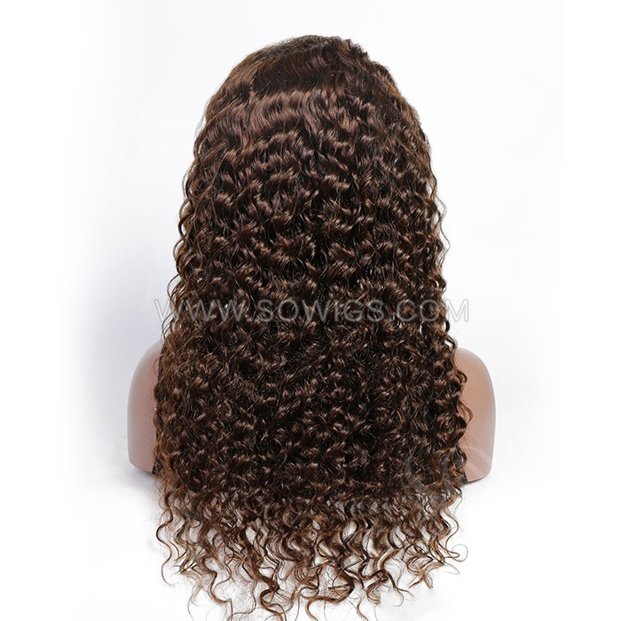 #4 Color Deep Wave 13*4 Lace Front Wigs 130% Density Lace Wigs Virgin Human Hair Natural Hairline