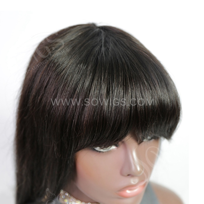 Bang Full Machine Made Wigs 130% 300% Density Virgin Human Hair Natural Color