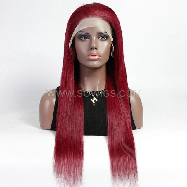 #99J Wine Color 130% Density 13*4 Lace Frontal Wigs Straight Hair Virgin Human Hair