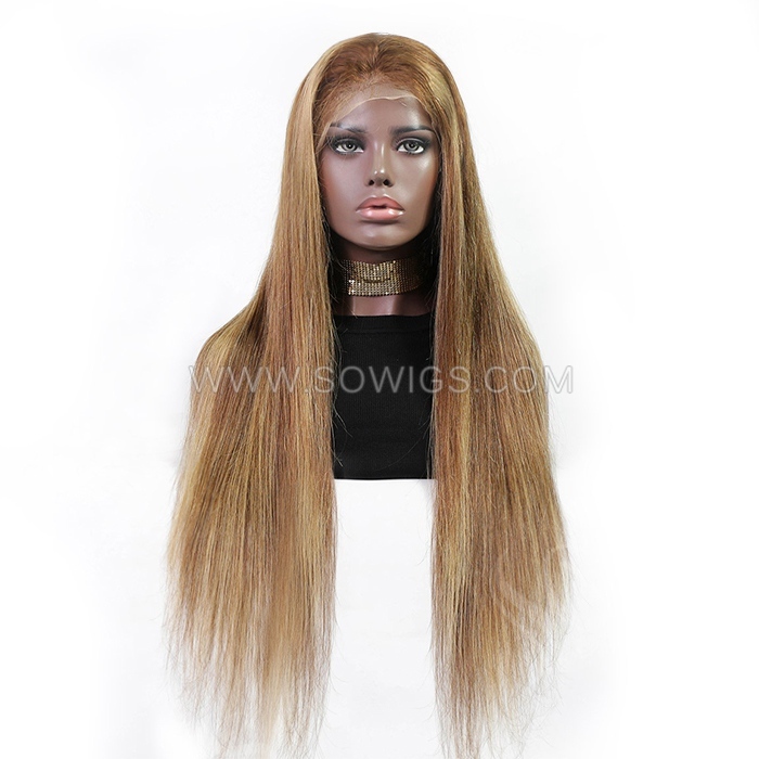 P4/27 Brown Hightlighted Color 13*4 Lace Front Wigs 130% Density Lace Wigs Virgin Human Hair Natural Hairline
