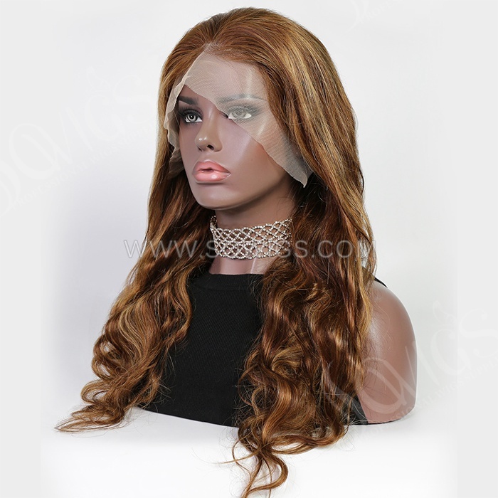 P4/27 Brown Hightlighted Color 130% Density 13*4 Lace Frontal Wigs Virgin Human Hair