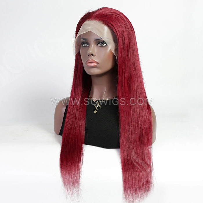 #99J Wine Color Straight 13*4 Lace Front Wigs 130% Density Lace Wigs Virgin Human Hair Natural Hairline