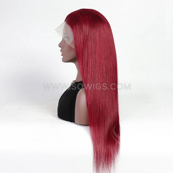 #99J Wine Color Straight 13*4 Lace Front Wigs 130% Density Lace Wigs Virgin Human Hair Natural Hairline