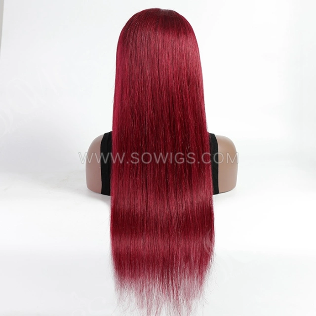 #99J Wine Color Straight 13*4 Lace Front Wigs 130% Density Lace Wigs Virgin Human Hair Natural Hairline