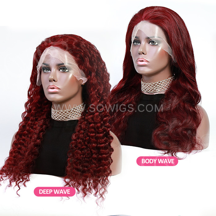 99J Color 13*4 Lace Front Wigs 180% Density Lace Wigs Virgin Human Hair Natural Hairline