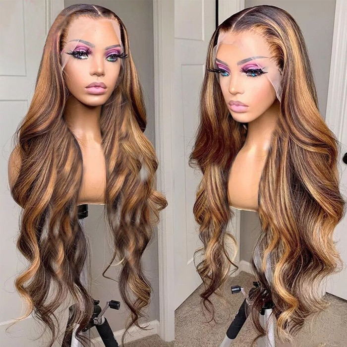 P4/27 Hightlighted Color 13*4 Lace Front Wigs 130% Density Lace Wigs Virgin Human Hair Natural Hairline