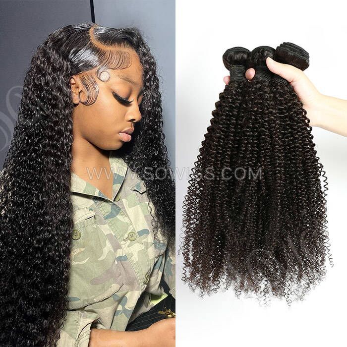 3 Bundles Kinky Curly 100% Unprocessed Virgin Human Hair Extensions Double Weft Sowigs Hair Natural Color