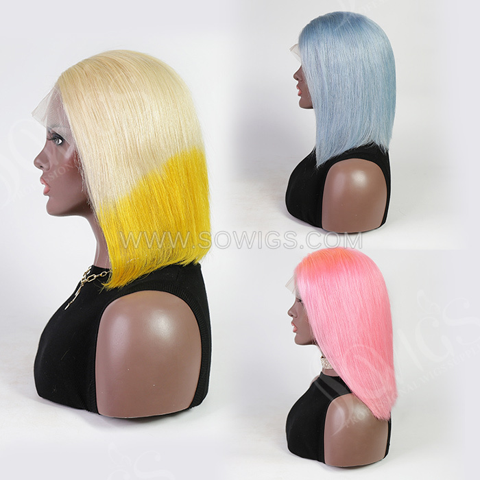 Color Bob Wigs Straight Hair 4*4 Lace Closure Wigs 150% Density Virgin Human Hair Natural Hairline