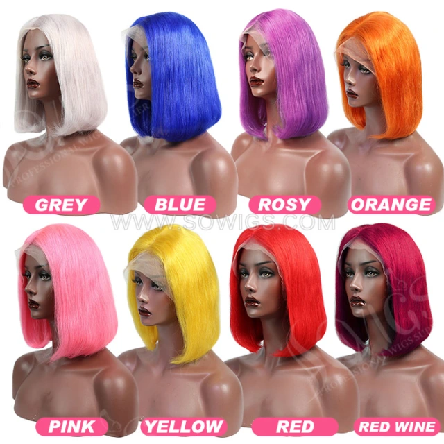 【Buy one get one free】Color Bob Wigs Straight Hair 13*4 Lace Front Wigs 150% Density Virgin Human Hair Natural Hairline