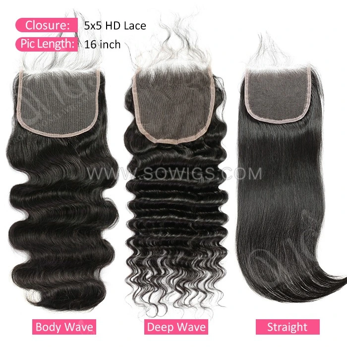 HD Lace Swiss 5*5 Lace Closure Pre plucked Lightly Bleached 100% Unprocessed Human Hair