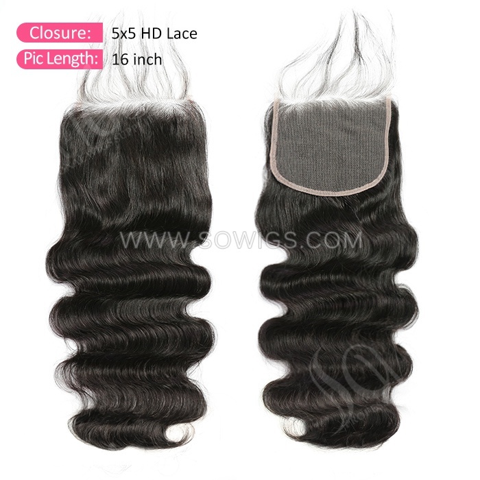 HD Lace Swiss 5*5 Lace Closure Pre plucked Lightly Bleached 100% Unprocessed Human Hair