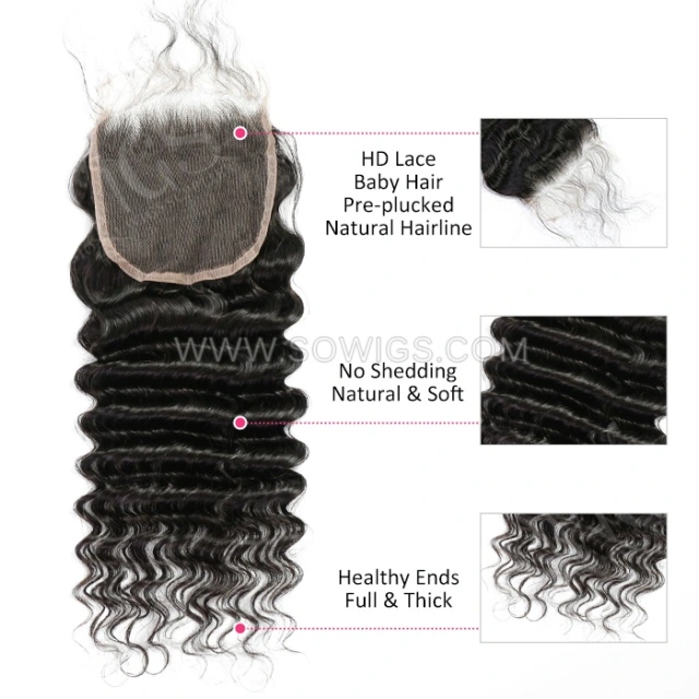 HD Lace Swiss 5*5 Lace Closure Pre plucked Lightly Bleached 100% Unprocessed Human Hair