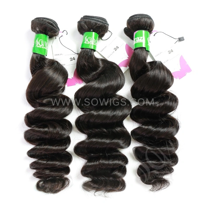 3 Bundles Loose Wave 100% Unprocessed Virgin Human Hair Extensions Double Weft Sowigs Hair Natural Color