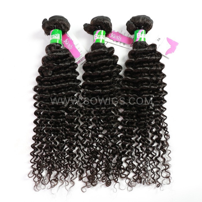 3 Bundles Deep Curly 100% Unprocessed Virgin Human Hair Extensions Double Weft Sowigs Hair Natural Color