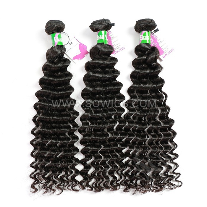 3 Bundles Deep Wave 100% Unprocessed Virgin Human Hair Extensions Double Weft Sowigs Hair Natural Color