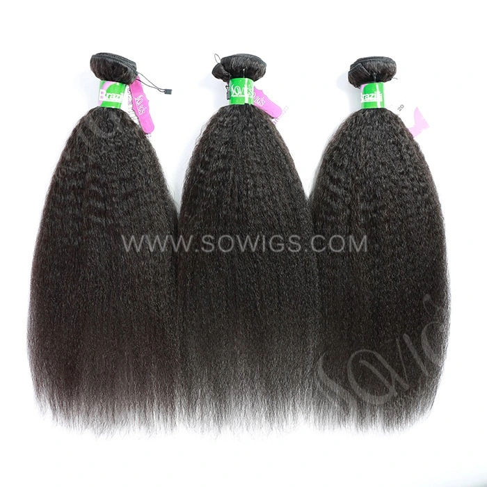 3 Bundles Kinky Straight 100% Unprocessed Virgin Human Hair Extensions Double Weft Sowigs Hair Natural Color