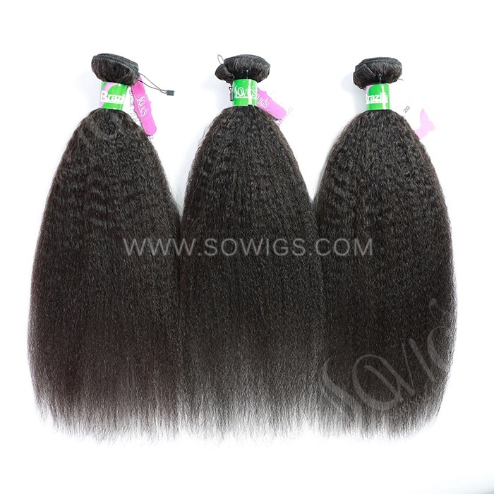 3 Bundles Kinky Straight 100% Unprocessed Virgin Human Hair Extensions Double Weft Sowigs Hair Natural Color