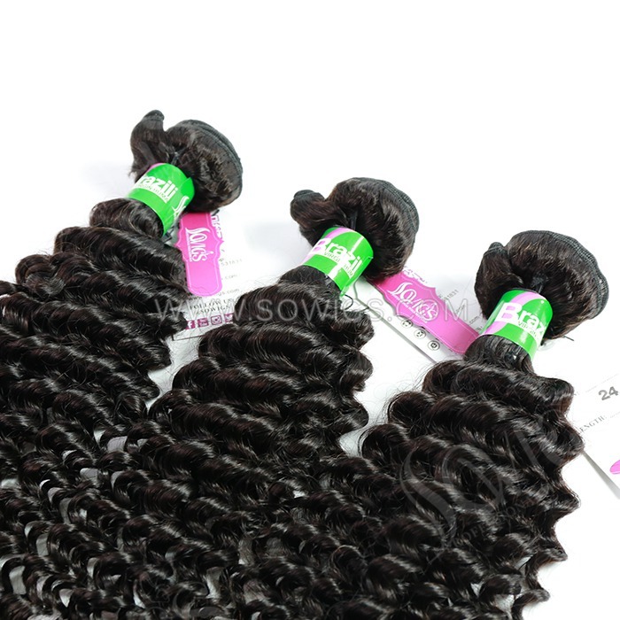 3 Bundles Deep Curly 100% Unprocessed Virgin Human Hair Extensions Double Weft Sowigs Hair Natural Color