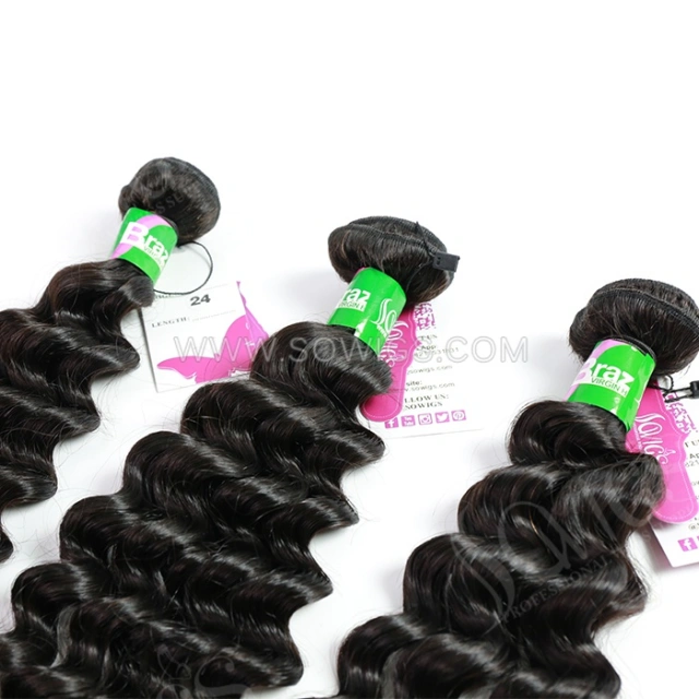 3 Bundles Deep Wave 100% Unprocessed Virgin Human Hair Extensions Double Weft Sowigs Hair Natural Color