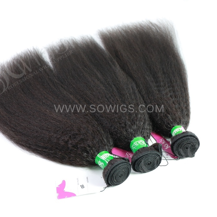 3 Bundles Kinky Straight 100% Unprocessed Virgin Human Hair Extensions Double Weft Sowigs Hair Natural Color