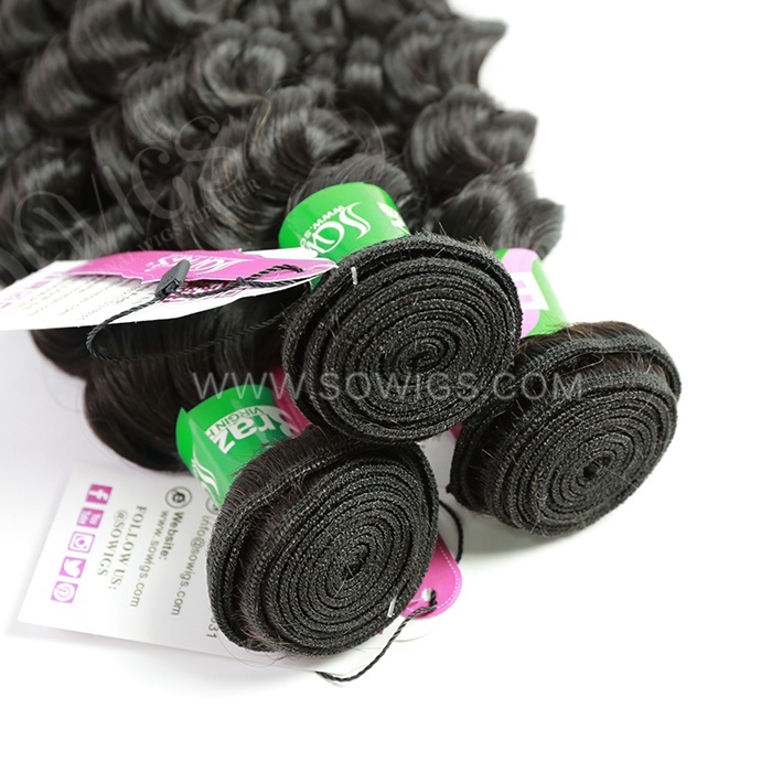 3 Bundles with 13*4 Lace Frontal Deep Wave 100% Unprocessed Virgin Human Hair Extensions Double Weft Sowigs Hair Natural Color