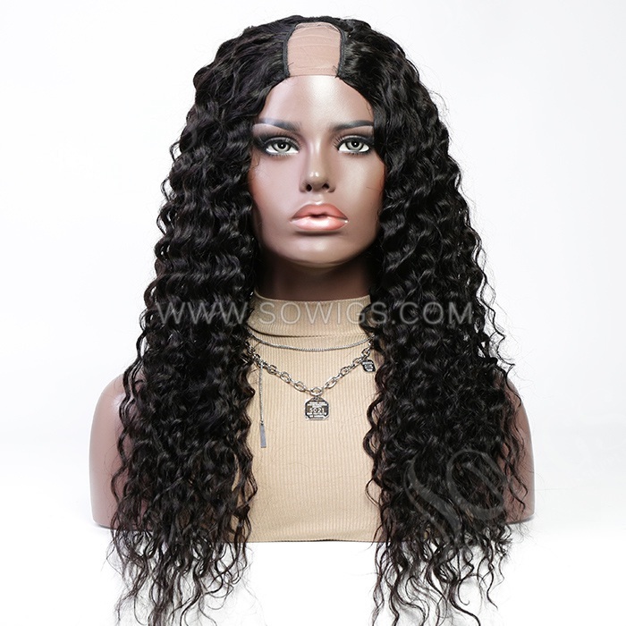 12-40inch U Part Wigs V Part Wigs 150% /200% /300% Density Deep Wave Virgin Human Hair Natural Color