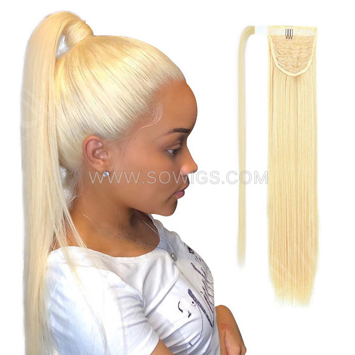 613 Blonde Color Ponytail Wrap Around Clip Ins 100% Unprocessed Virgin Human Hair