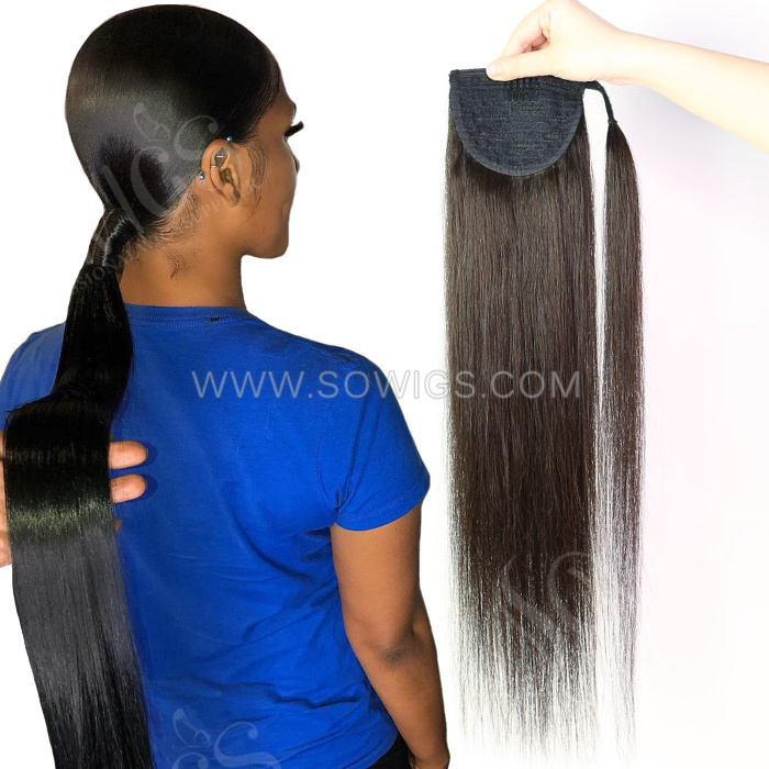 Ponytail Wrap Around Clip Ins 100% Unprocessed Virgin Human Hair Natural Color