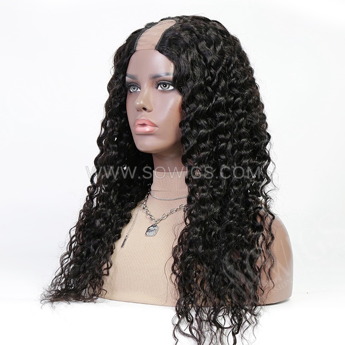 12-40inch U Part Wigs V Part Wigs 150% /200% /300% Density Deep Wave Virgin Human Hair Natural Color