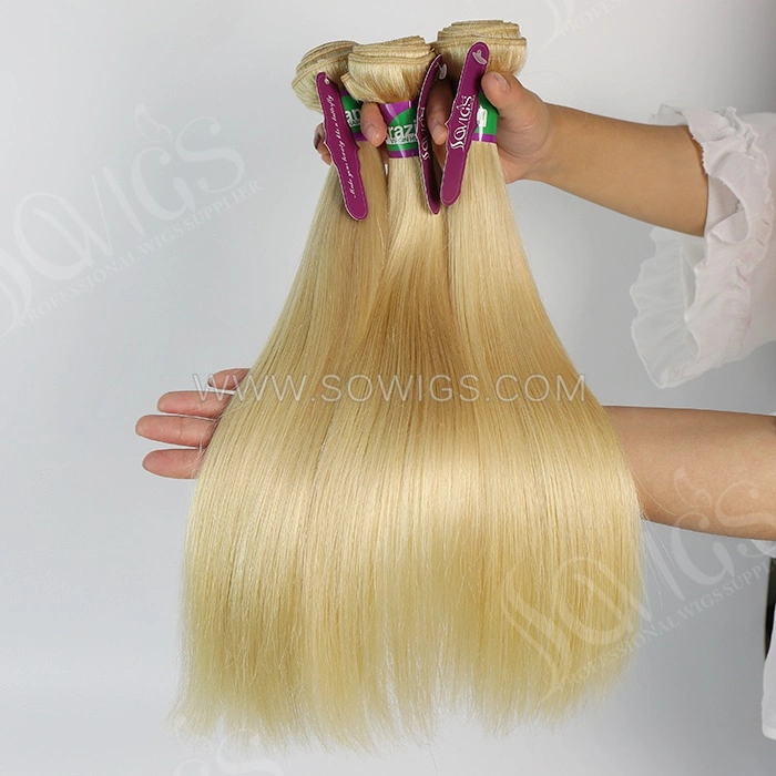 3 Bundles 613 Color Straight 100% Unprocessed Virgin Human Hair Extensions Double Weft Sowigs Hair