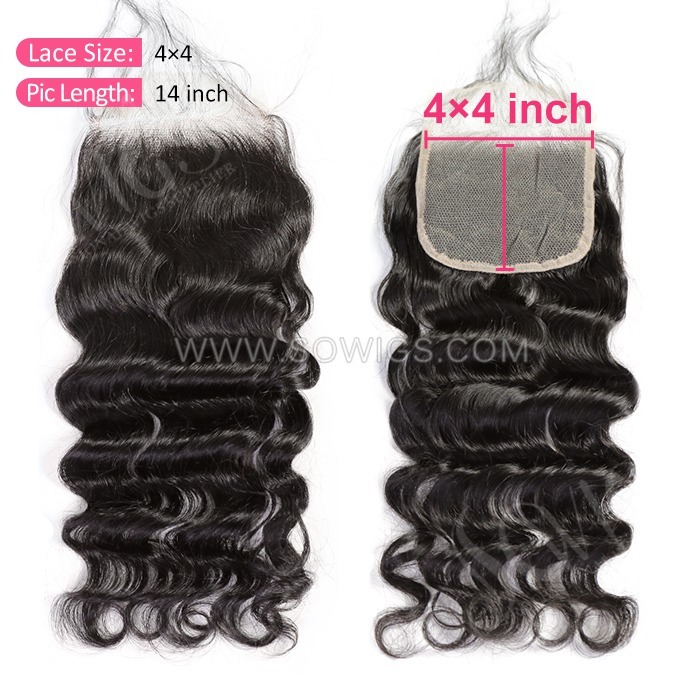 4*4 Lace Closure Loose Wave Hairline Pre plucked Knots Lightly Bleached 100% Unprocessed Human Hair