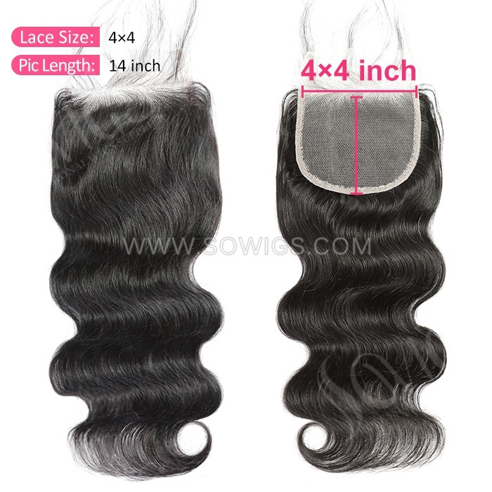 4*4 Lace Closure Body Wave Hairline Pre plucked Knots Lightly Bleached 100% Unprocessed Human Hair