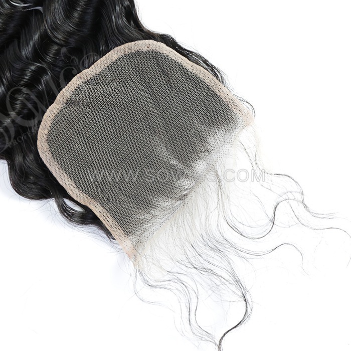 4*4 Lace Closure Deep Wave Hairline Pre plucked Knots Lightly Bleached 100% Unprocessed Human Hair