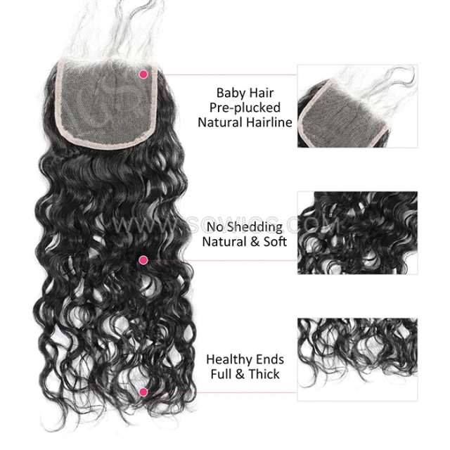 4*4 Lace Closure Natural Wave Hairline Pre plucked Knots Lightly Bleached 100% Unprocessed Human Hair