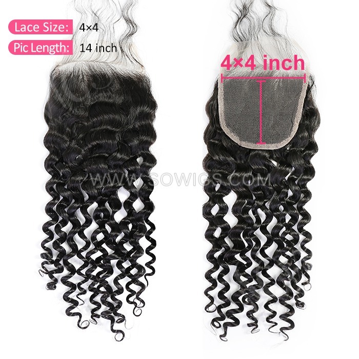 4*4 Lace Closure Italian Curly Hairline Pre plucked Knots Lightly Bleached 100% Unprocessed Human Hair