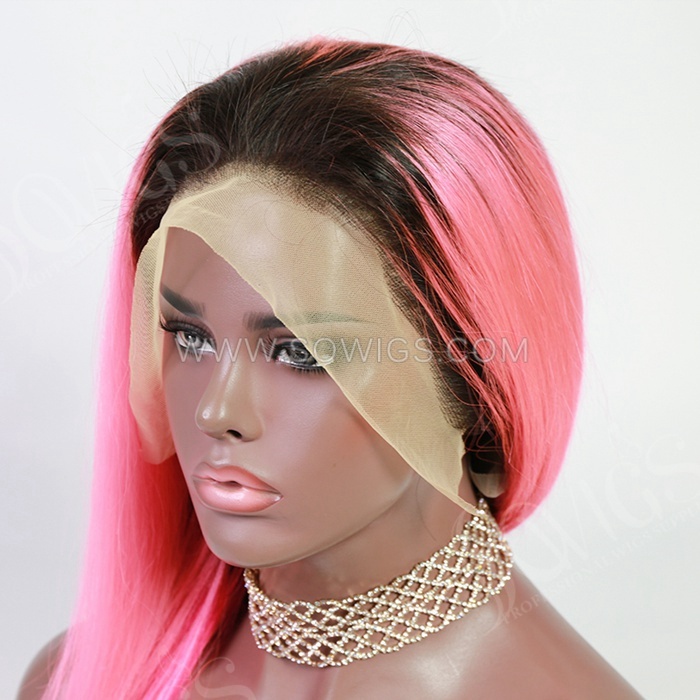 Pink Color 13*4 Lace Front Wigs Straight Hair 180% Density Lace Wigs Virgin Human Hair Natural Hairline