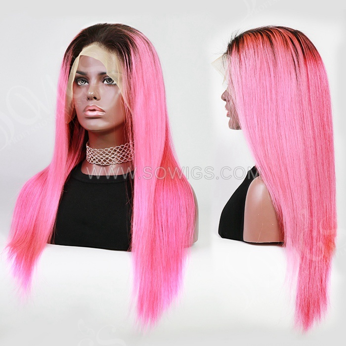 Pink Color 13*4 Lace Front Wigs Straight Hair 180% Density Lace Wigs Virgin Human Hair Natural Hairline