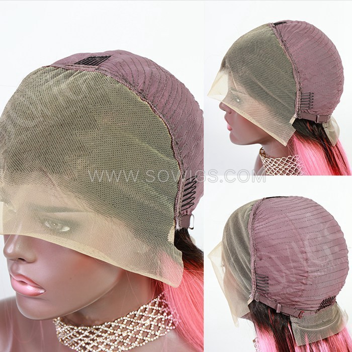 Pink Color 13*4 Lace Front Wigs Straight Hair 180% Density Lace Wigs Virgin Human Hair Natural Hairline