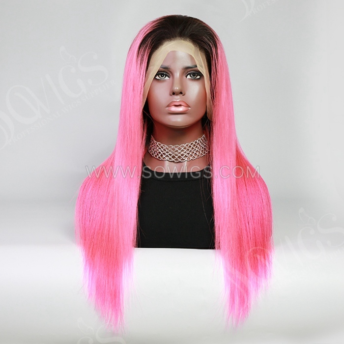 Pink Color 13*4 Lace Front Wigs Straight Hair 180% Density Lace Wigs Virgin Human Hair Natural Hairline