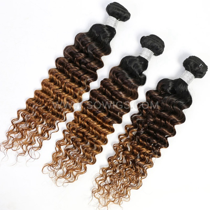 1 Bundle T1B/4-30 Ombre Color Deep Wave 100% Unprocessed Virgin Human Hair Extensions Double Weft Sowigs Hair