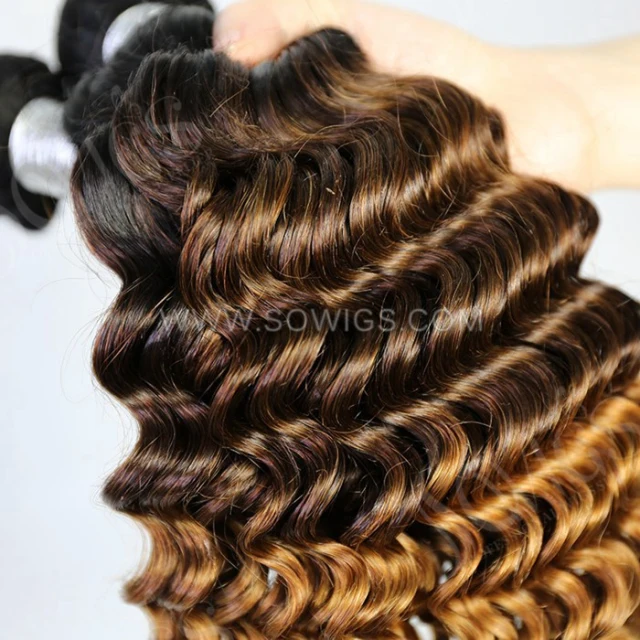 1 Bundle T1B/4-30 Ombre Color Deep Wave 100% Unprocessed Virgin Human Hair Extensions Double Weft Sowigs Hair