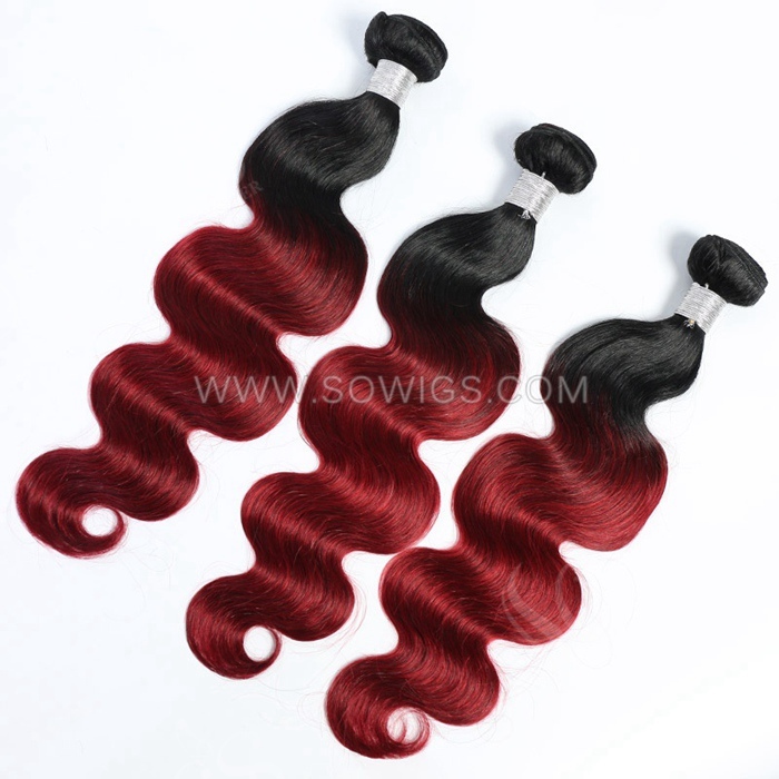 1 Bundle T1B/Burgundy Ombre Color Straight 100% Unprocessed Virgin Human Hair Extensions Double Weft Sowigs Hair