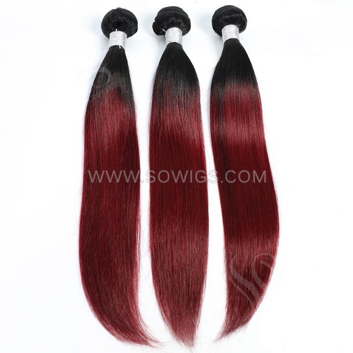 1 Bundle T1B/Burgundy Ombre Color Straight 100% Unprocessed Virgin Human Hair Extensions Double Weft Sowigs Hair