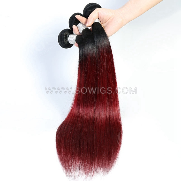 1 Bundle T1B/Burgundy Ombre Color Straight 100% Unprocessed Virgin Human Hair Extensions Double Weft Sowigs Hair