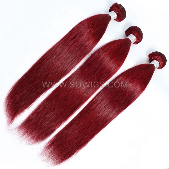 1 Bundle Burgundy Color Straight 100% Unprocessed Virgin Human Hair Extensions Double Weft Sowigs Hair